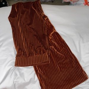 orange flare velvet pants